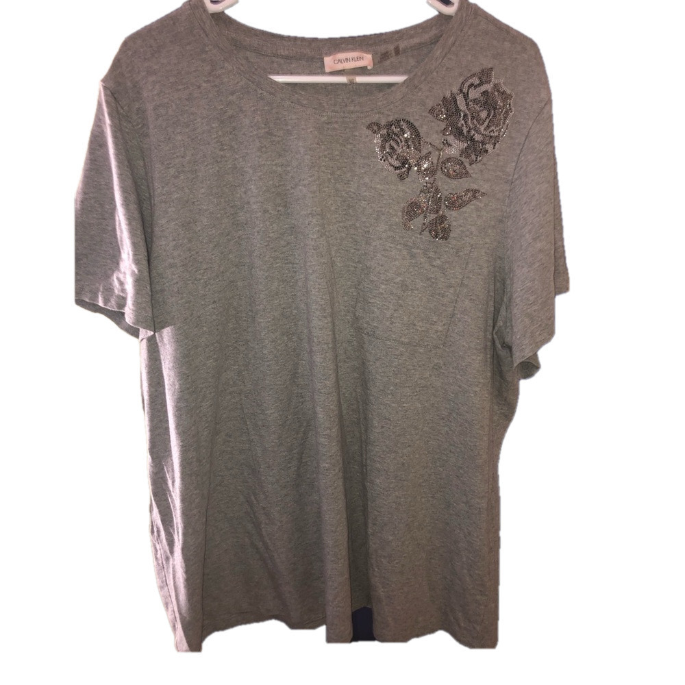 Calvin Klein Womens Plus Size 2X shirt - Embezzled Flower Jewel -Great condition